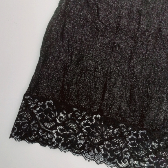 VANITY Y2k Glitter Accented Lace Trim Black Crinkled Stretch Fabric Cami M - Picture 2 of 10